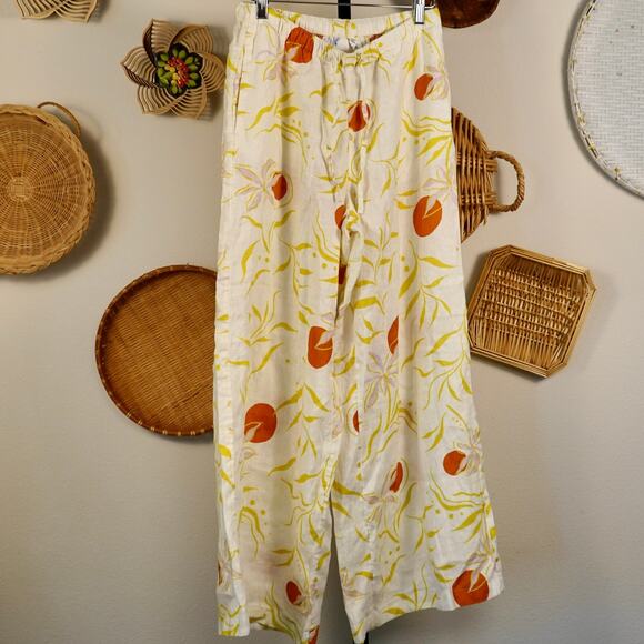 CALYPSO St. Barth Linen Wide Leg Floral Print Pants White Womens Size Small - Picture 2 of 7